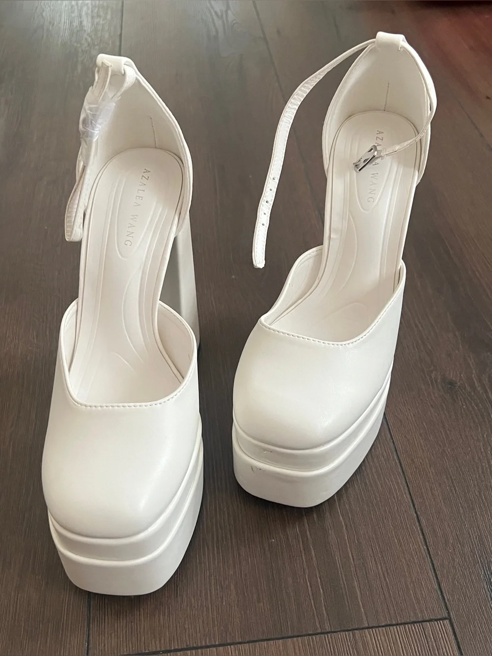 AKIRA White Platform Ankle-Strap Pumps